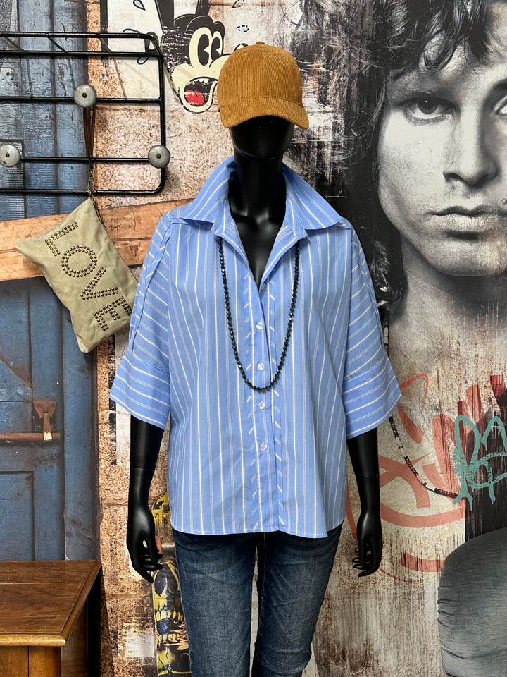 Oversize-Bluse aus 100 % Baumwolle, blau-weiß (42/46) MADE IN ITALY