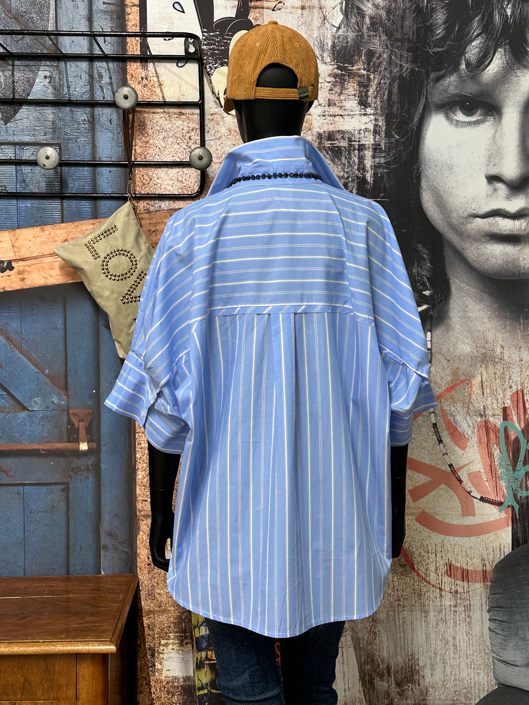 Oversize-Bluse aus 100 % Baumwolle, blau-weiß (42/46) MADE IN ITALY