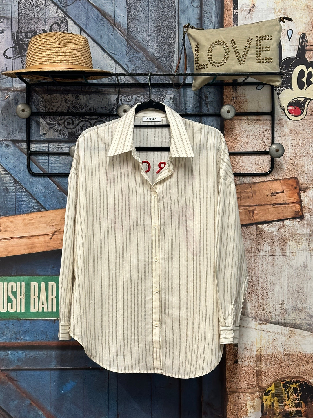 Bluse aus 100 % Baumwolle mit Streifen und „Strong Girls“-Stickerei auf dem Rücken (38/42)