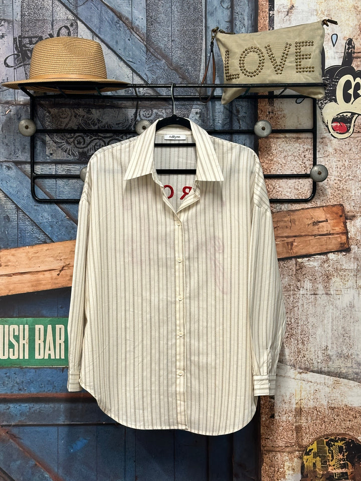 Bluse aus 100 % Baumwolle mit Streifen und „Strong Girls“-Stickerei auf dem Rücken (38/42)