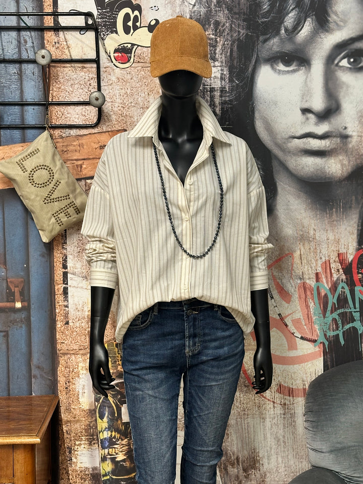 Bluse aus 100 % Baumwolle mit Streifen und „Strong Girls“-Stickerei auf dem Rücken (38/42)