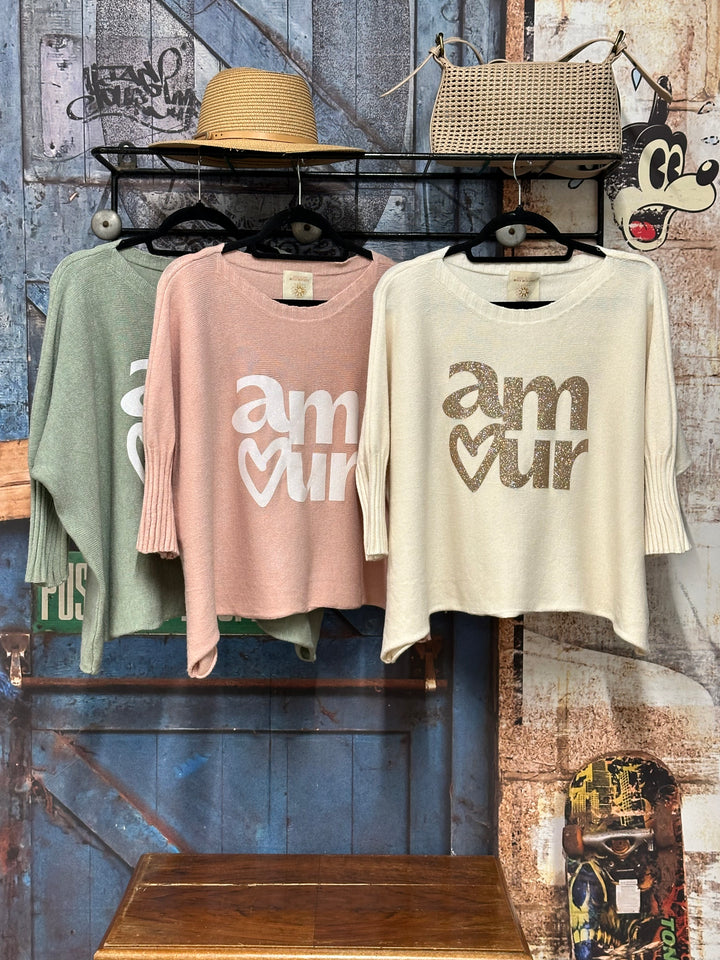 Kurzer Pullover mit U-Boot-Ausschnitt „Amour“ (40/44) MADE IN ITALY