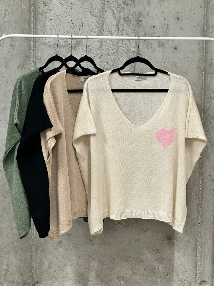 Kurzes Oversize-T-Shirt aus Strick mit „Herz“-Motiv (42/46) 100 % Baumwolle MADE IN ITALY