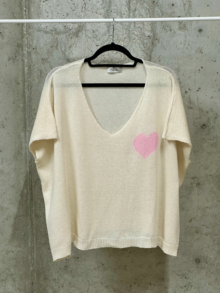 Kurzes Oversize-T-Shirt aus Strick mit „Herz“-Motiv (42/46) 100 % Baumwolle MADE IN ITALY