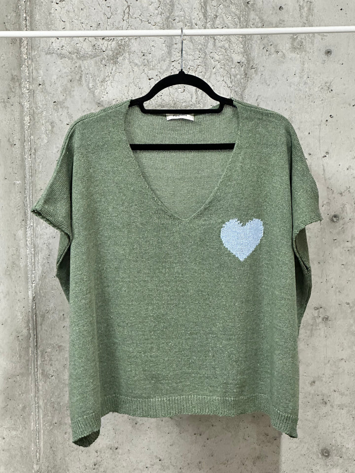 Kurzes Oversize-T-Shirt aus Strick mit „Herz“-Motiv (42/46) 100 % Baumwolle MADE IN ITALY