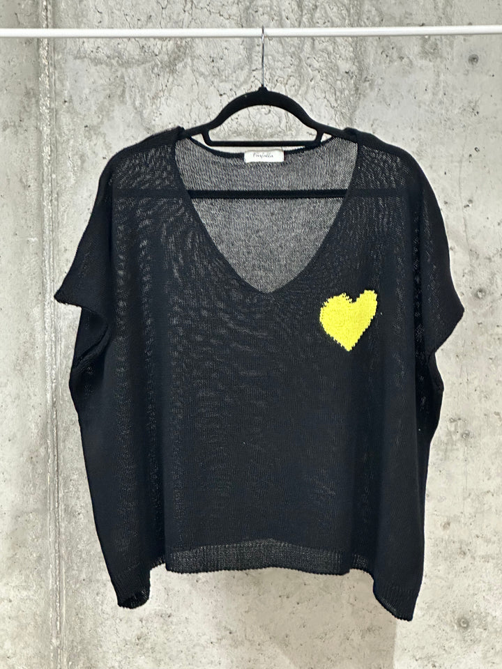 Kurzes Oversize-T-Shirt aus Strick mit „Herz“-Motiv (42/46) 100 % Baumwolle MADE IN ITALY