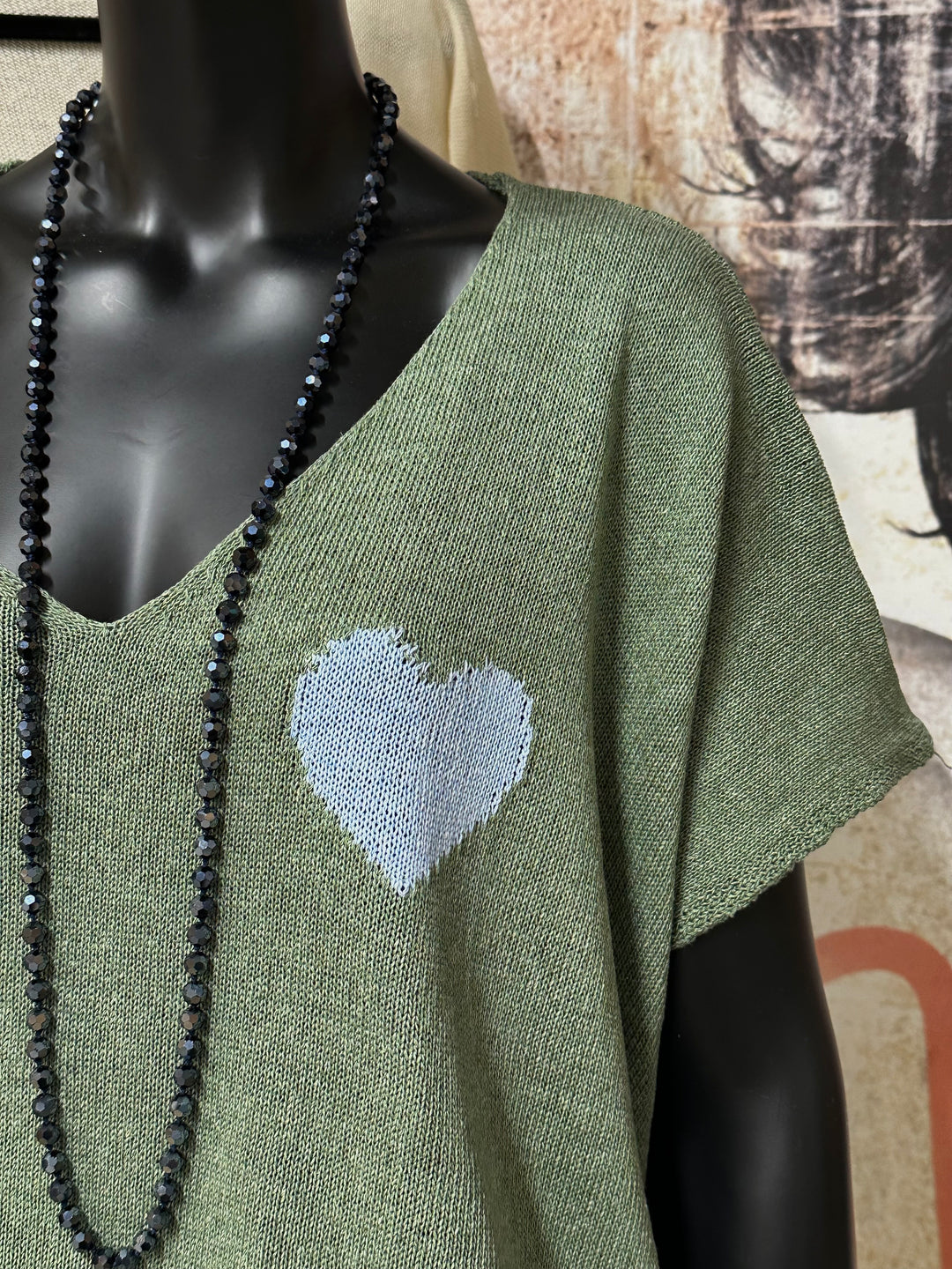 Kurzes Oversize-T-Shirt aus Strick mit „Herz“-Motiv (42/46) 100 % Baumwolle MADE IN ITALY