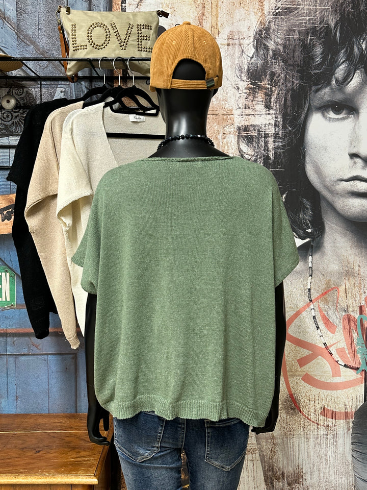 Kurzes Oversize-T-Shirt aus Strick mit „Herz“-Motiv (42/46) 100 % Baumwolle MADE IN ITALY