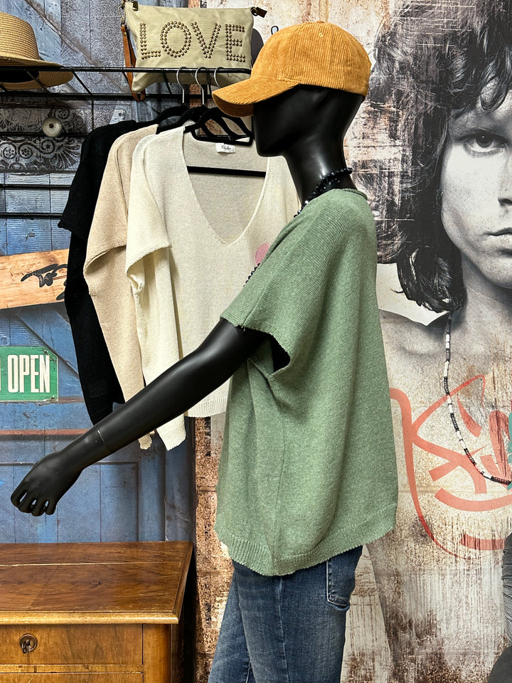 Kurzes Oversize-T-Shirt aus Strick mit „Herz“-Motiv (42/46) 100 % Baumwolle MADE IN ITALY