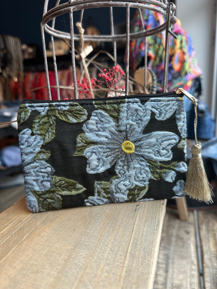 Pochette "Amour" noire, kaki & bleue glacier