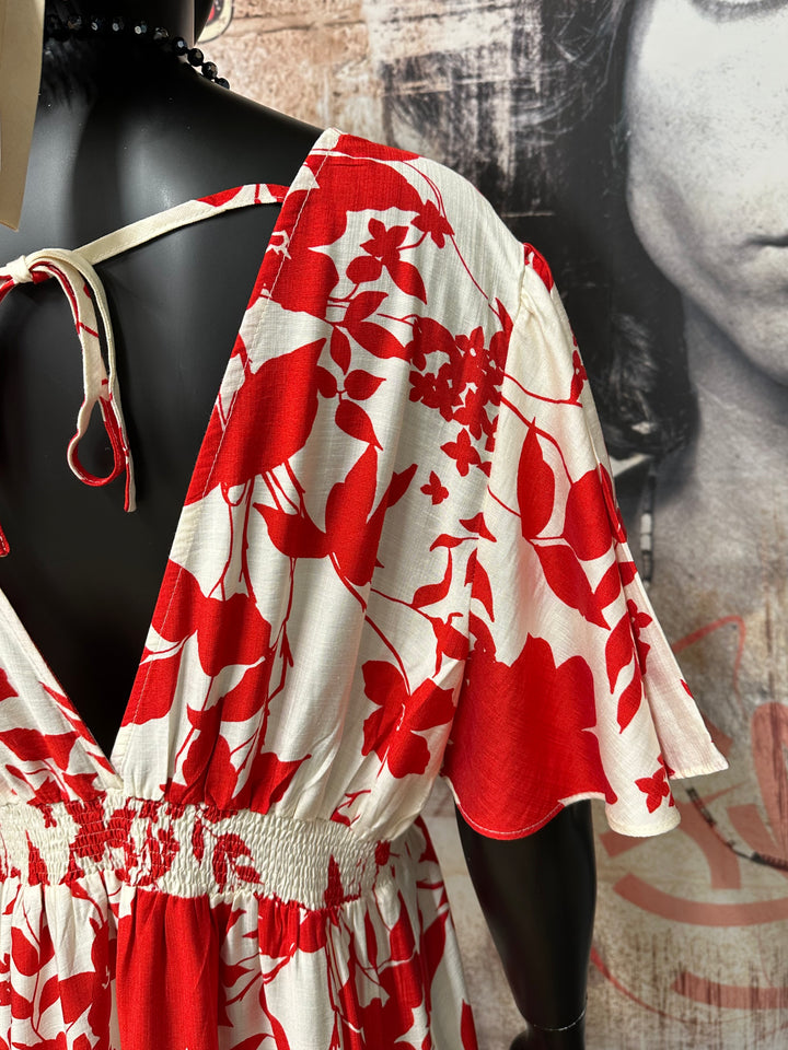 Fließendes, zeitloses Maxikleid in Rot und Ecru (XL ➡️ 3XL)