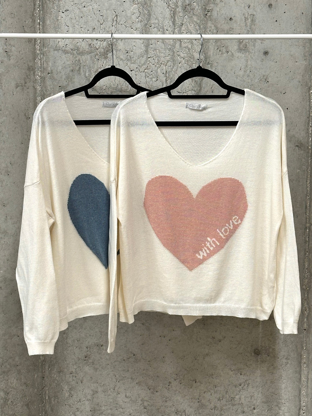 Feinstrickpullover „With Love“ in Ecru (38/40) MADE IN ITALY