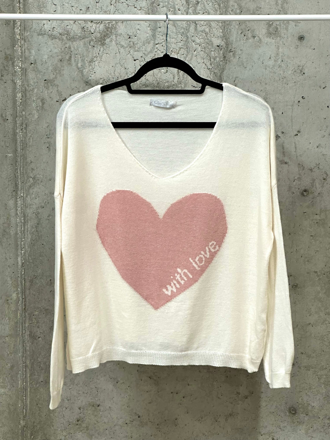 Feinstrickpullover „With Love“ in Ecru (38/40) MADE IN ITALY