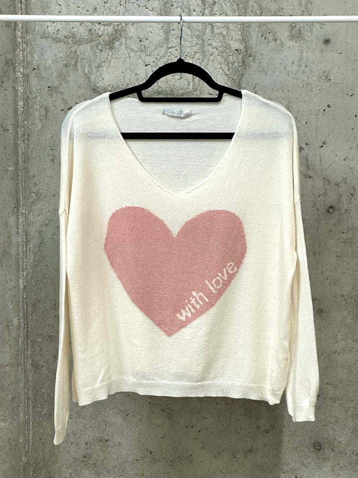 Feinstrickpullover „With Love“ in Ecru (38/40) MADE IN ITALY