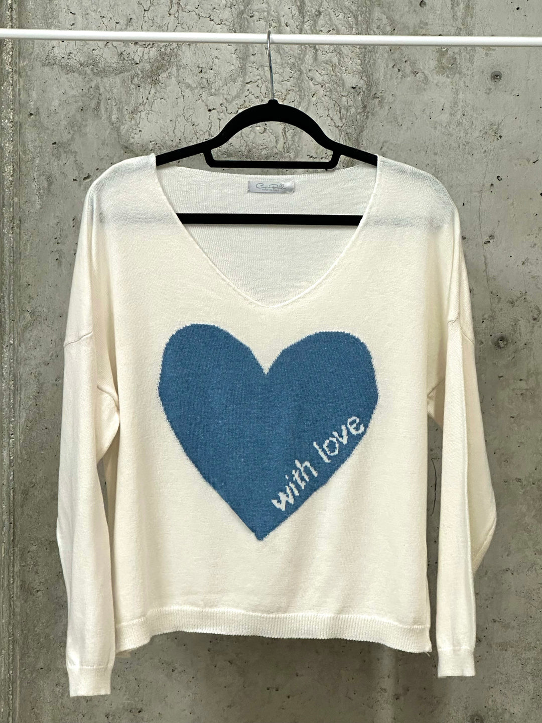 Feinstrickpullover „With Love“ in Ecru (38/40) MADE IN ITALY