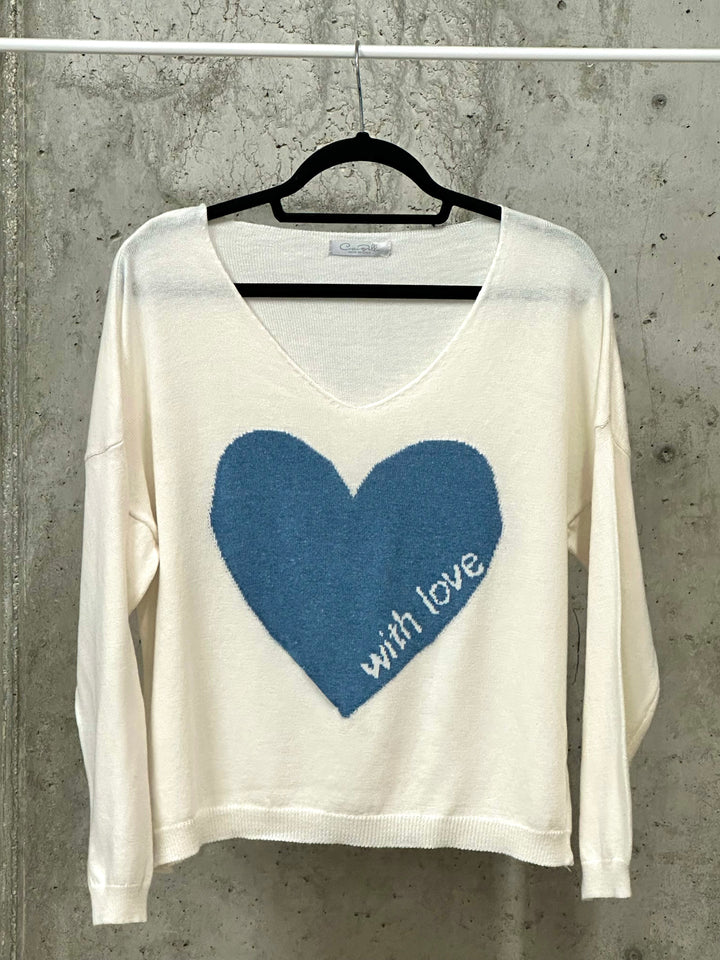 Feinstrickpullover „With Love“ in Ecru (38/40) MADE IN ITALY