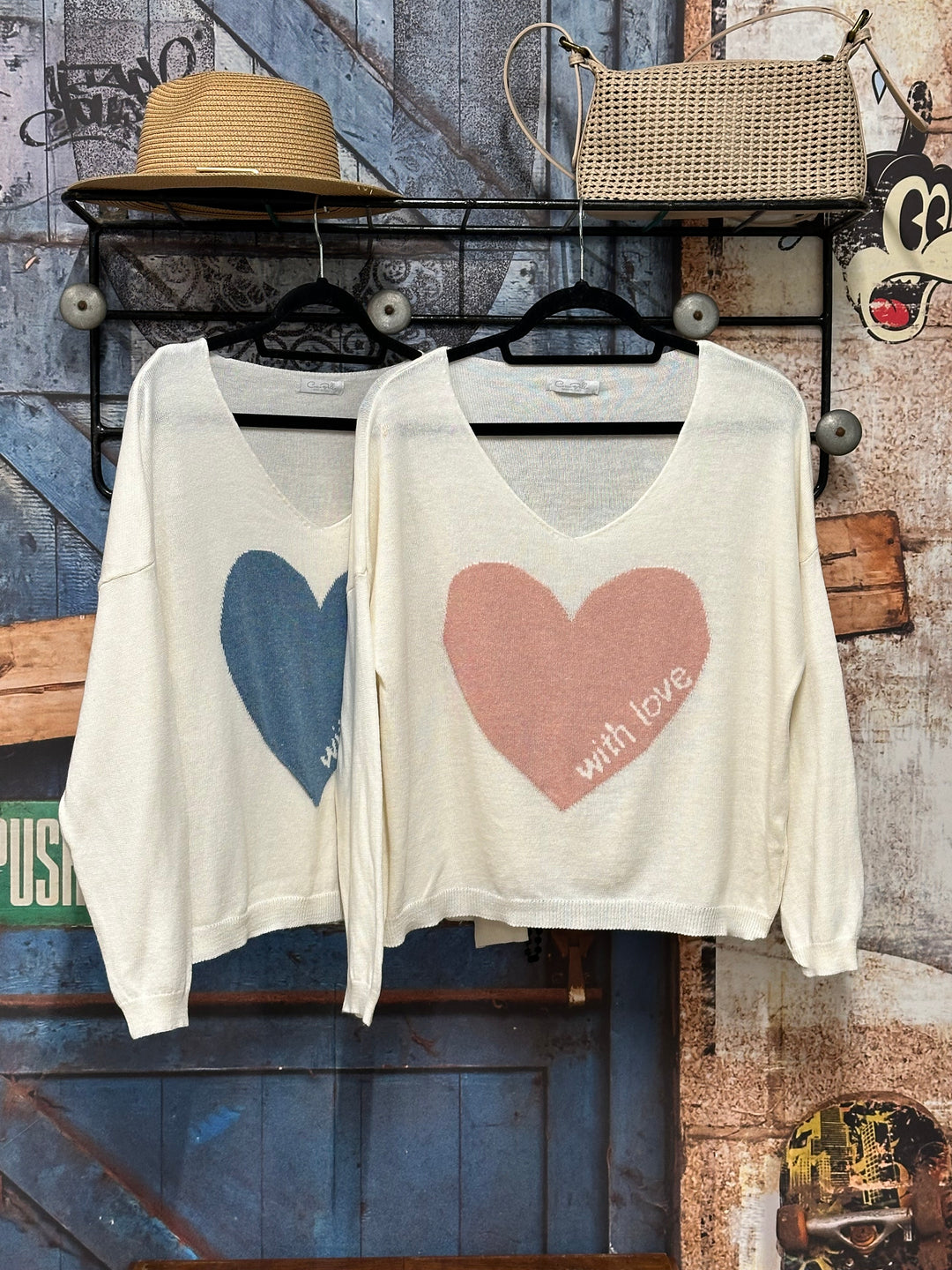 Feinstrickpullover „With Love“ in Ecru (38/40) MADE IN ITALY