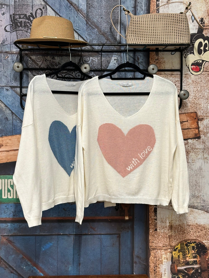 Feinstrickpullover „With Love“ in Ecru (38/40) MADE IN ITALY