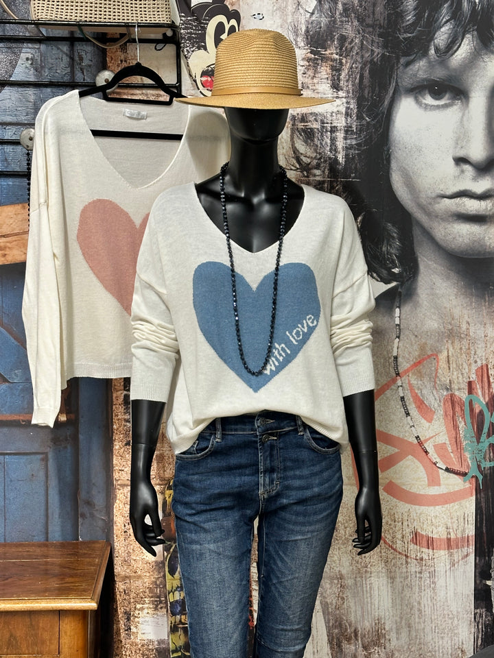 Feinstrickpullover „With Love“ in Ecru (38/40) MADE IN ITALY