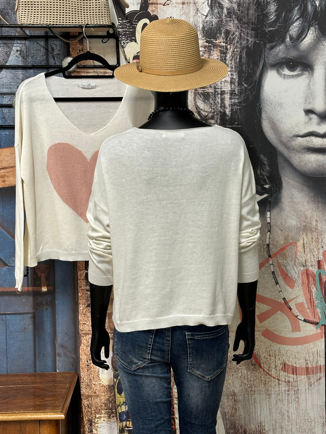 Feinstrickpullover „With Love“ in Ecru (38/40) MADE IN ITALY