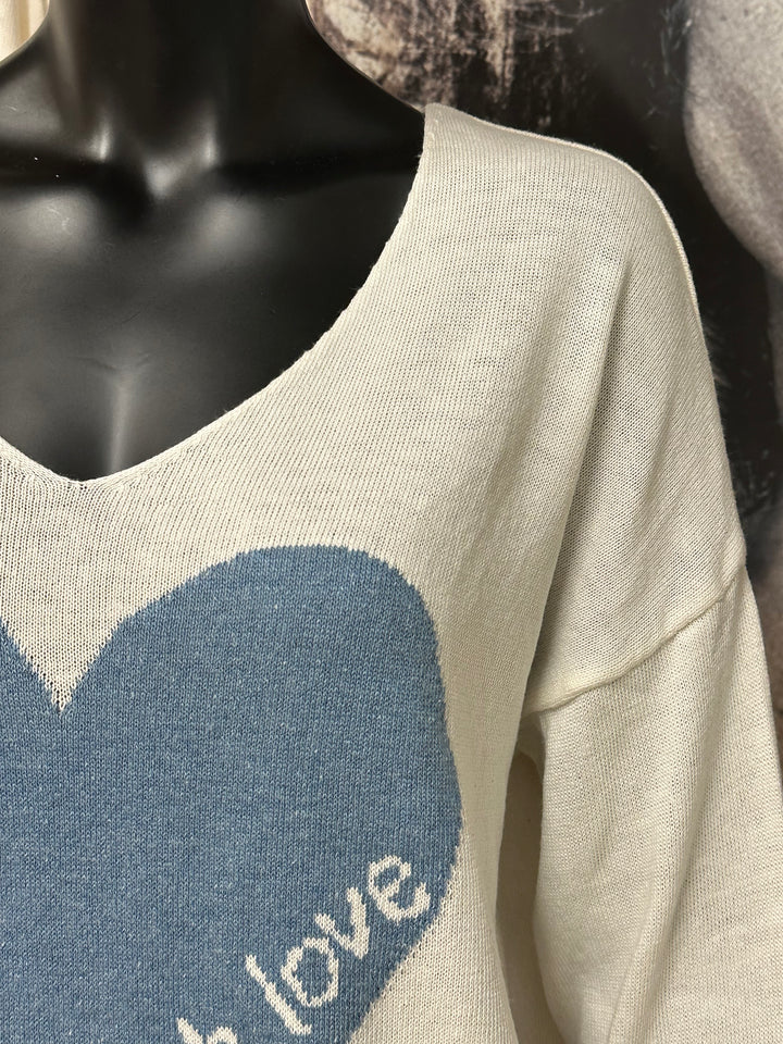 Feinstrickpullover „With Love“ in Ecru (38/40) MADE IN ITALY