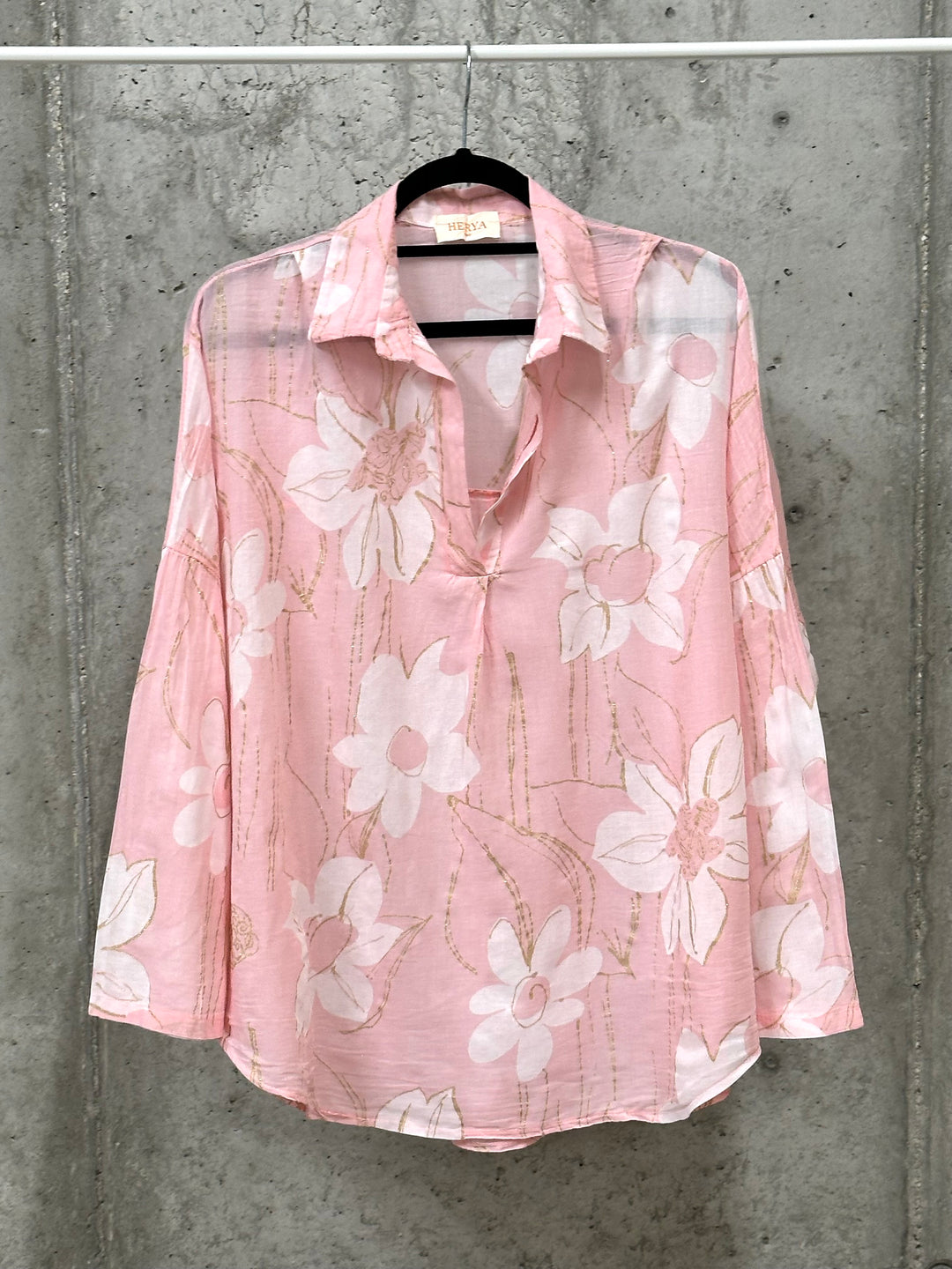 Oversize-Bluse aus Baumwollvoile „Blumen & goldener Lurex“ (38/44) MADE IN ITALY