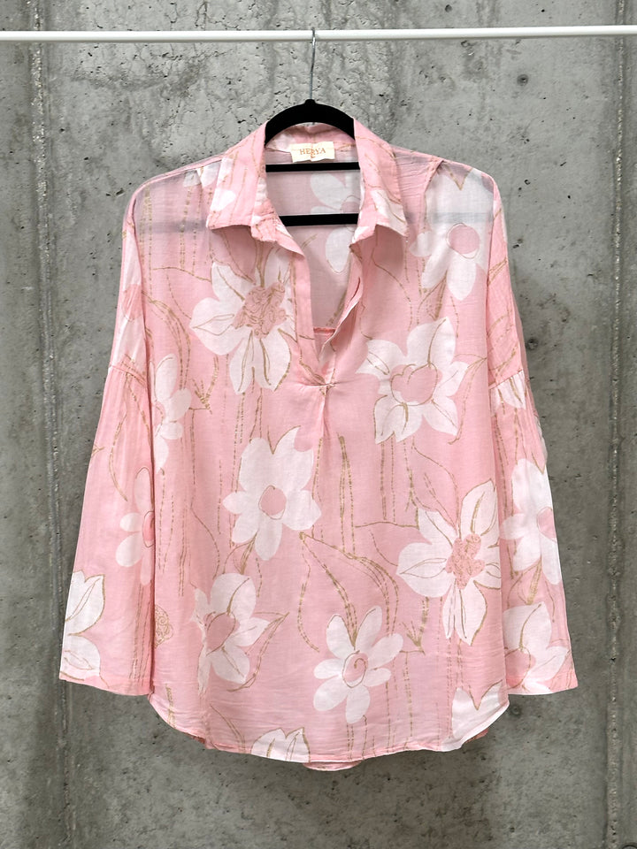 Oversize-Bluse aus Baumwollvoile „Blumen & goldener Lurex“ (38/44) MADE IN ITALY