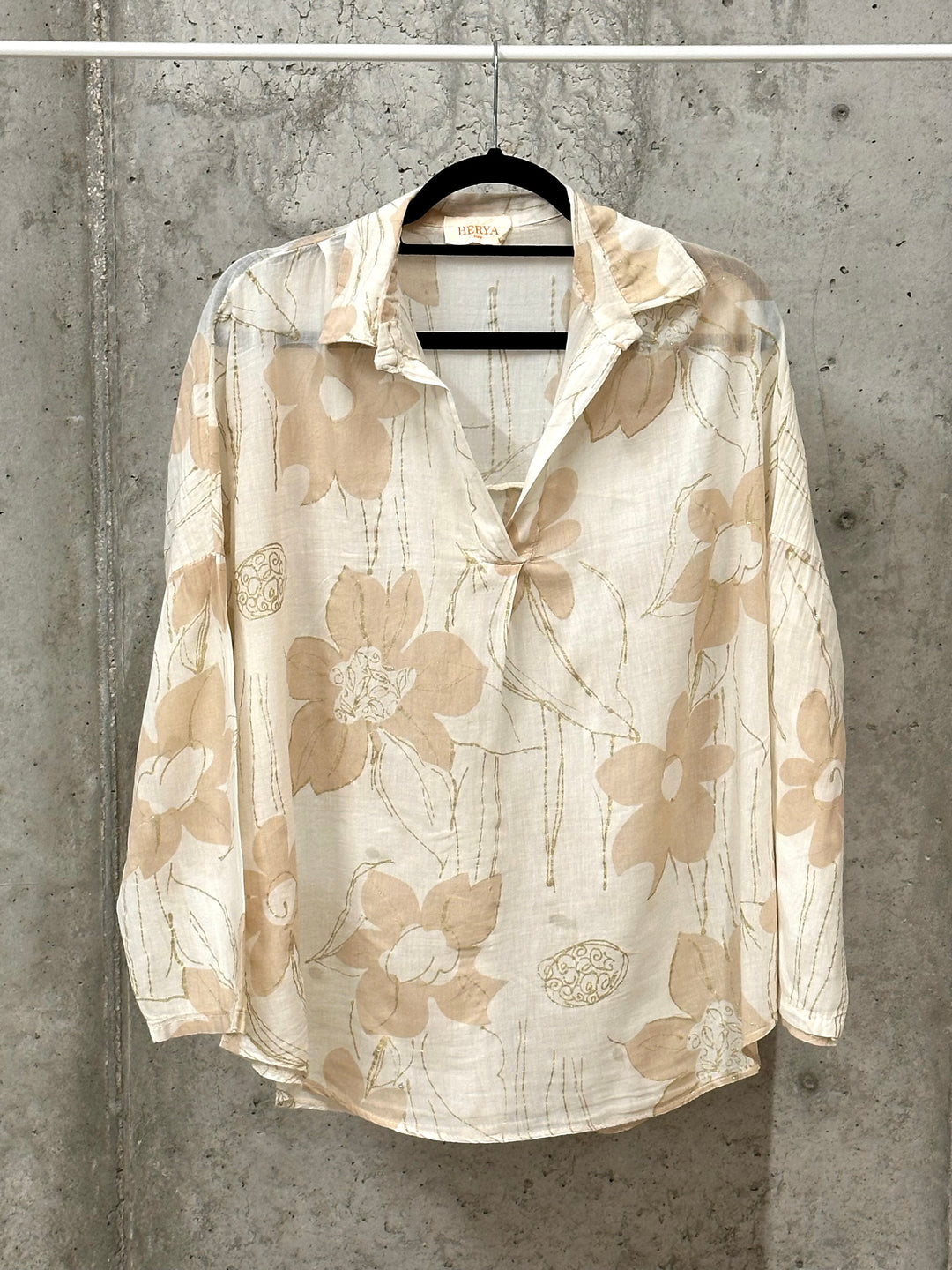 Oversize-Bluse aus Baumwollvoile „Blumen & goldener Lurex“ (38/44) MADE IN ITALY