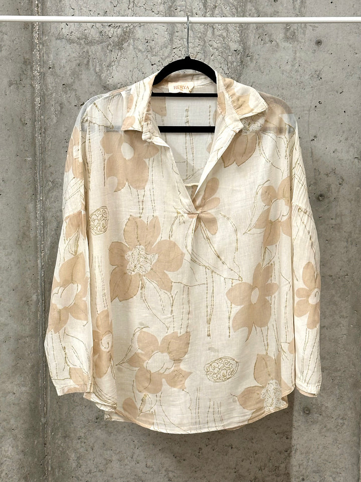 Oversize-Bluse aus Baumwollvoile „Blumen & goldener Lurex“ (38/44) MADE IN ITALY