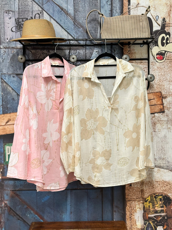 Oversize-Bluse aus Baumwollvoile „Blumen & goldener Lurex“ (38/44) MADE IN ITALY