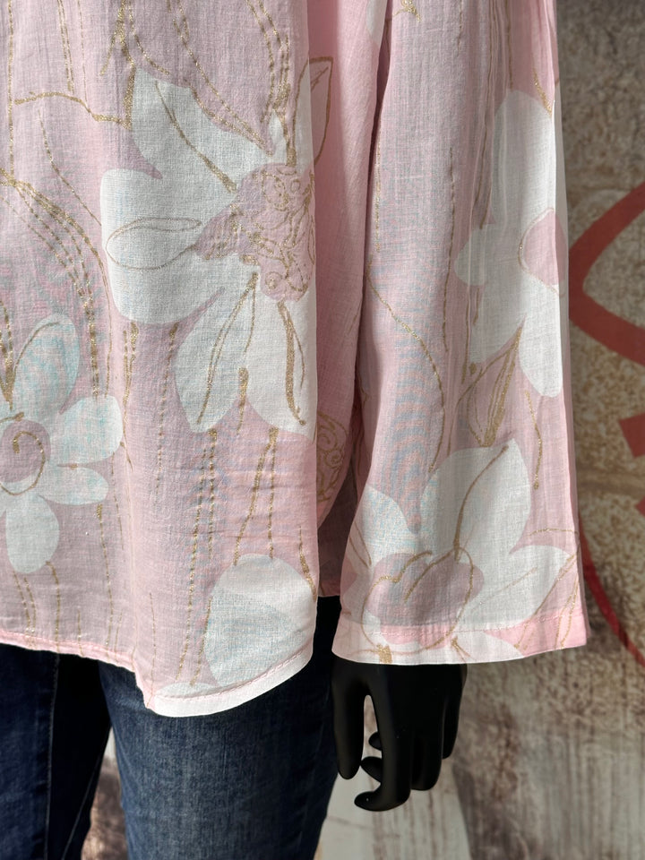 Oversize-Bluse aus Baumwollvoile „Blumen & goldener Lurex“ (38/44) MADE IN ITALY