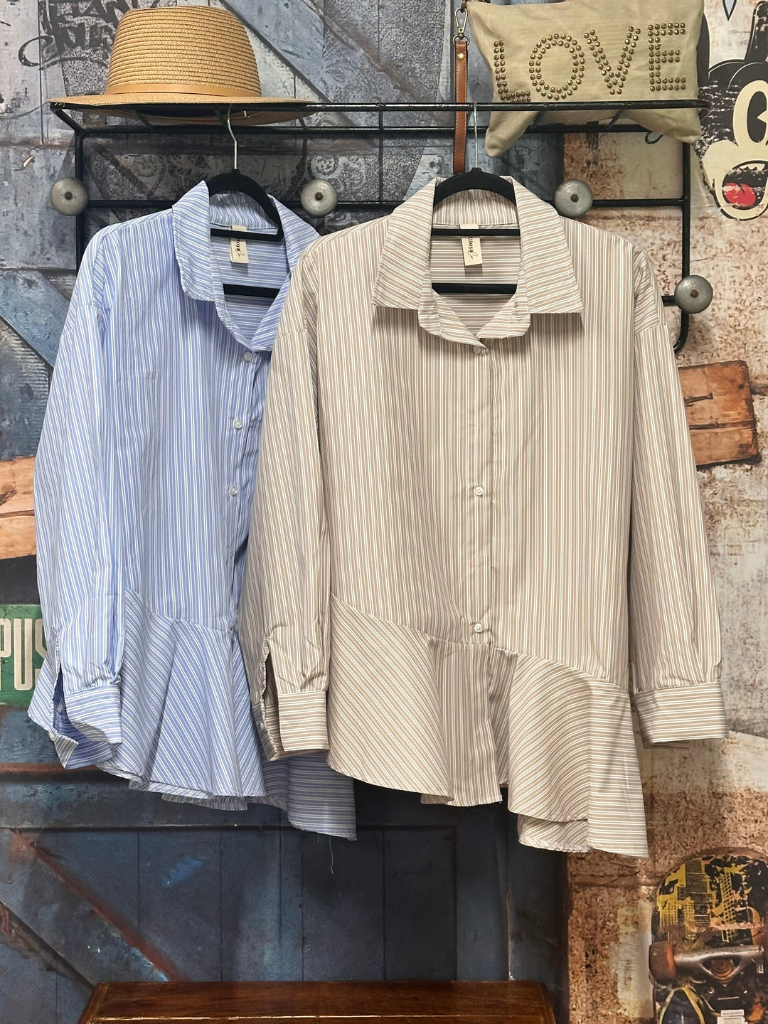 Oversize-Bluse mit Streifenmuster und Volants am Saum (44/48) MADE IN ITALY