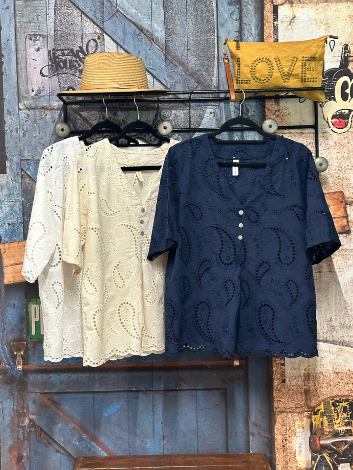 Bluse aus 100 % Baumwolle mit englischer Stickerei (38/42) MADE IN ITALY