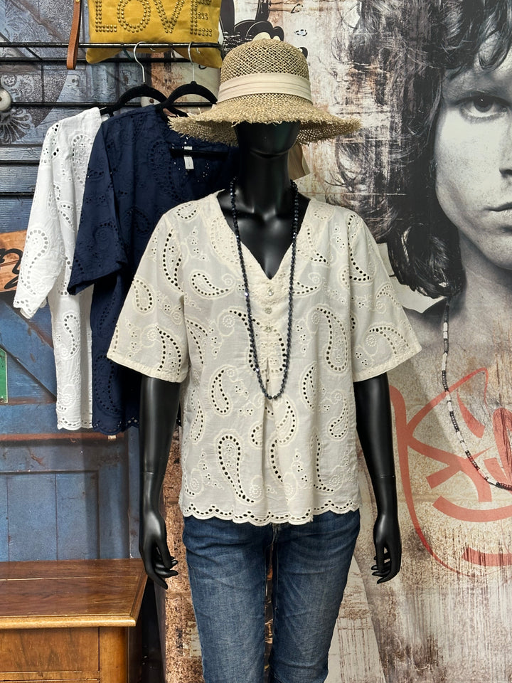 Bluse aus 100 % Baumwolle mit englischer Stickerei (38/42) MADE IN ITALY