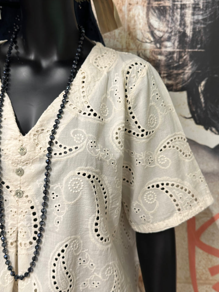 Bluse aus 100 % Baumwolle mit englischer Stickerei (38/42) MADE IN ITALY