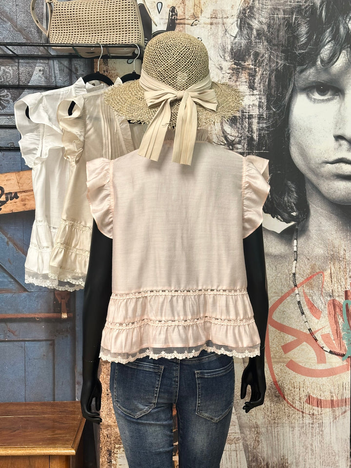 Ärmellose Bluse „Spitze & Rüschen“ (36/38 und 40/42)