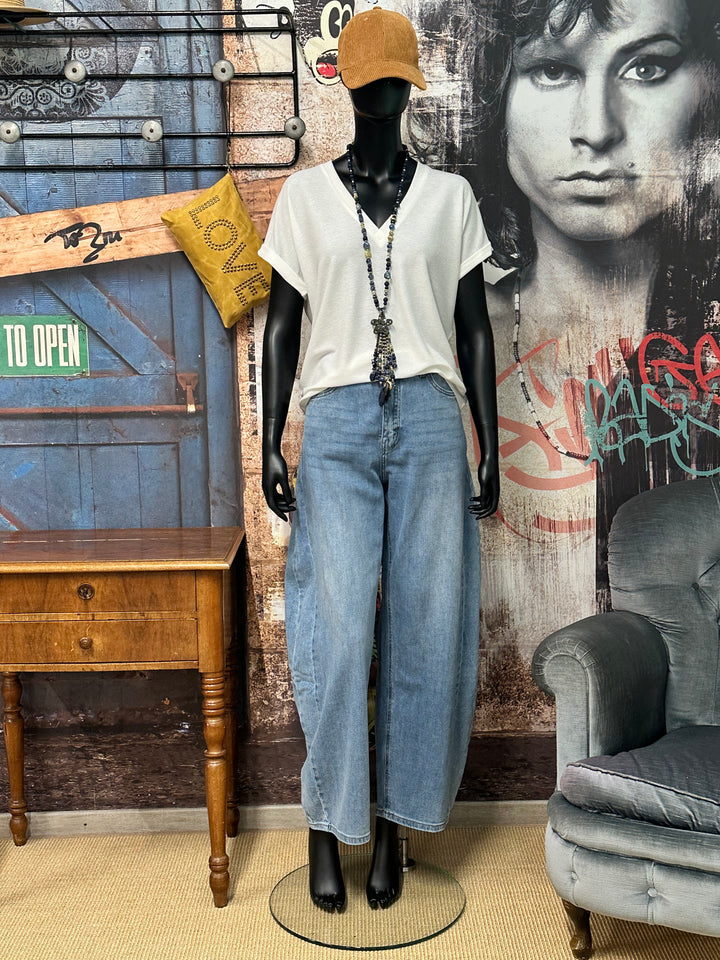 Jeans mit weitem Bein im „Ballon“-Stil aus mittelblauem Denim (Größe 40  ➡️ 46)