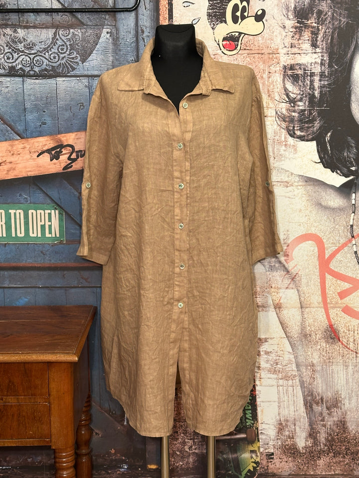 Robe chemise longue 100% lin camel