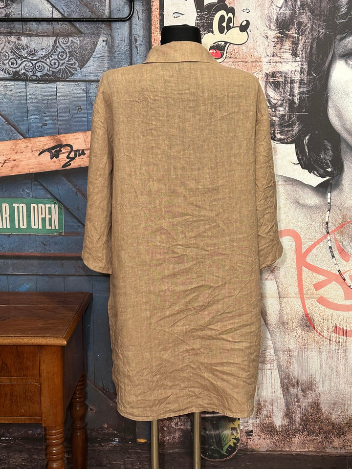 Robe chemise longue 100% lin camel