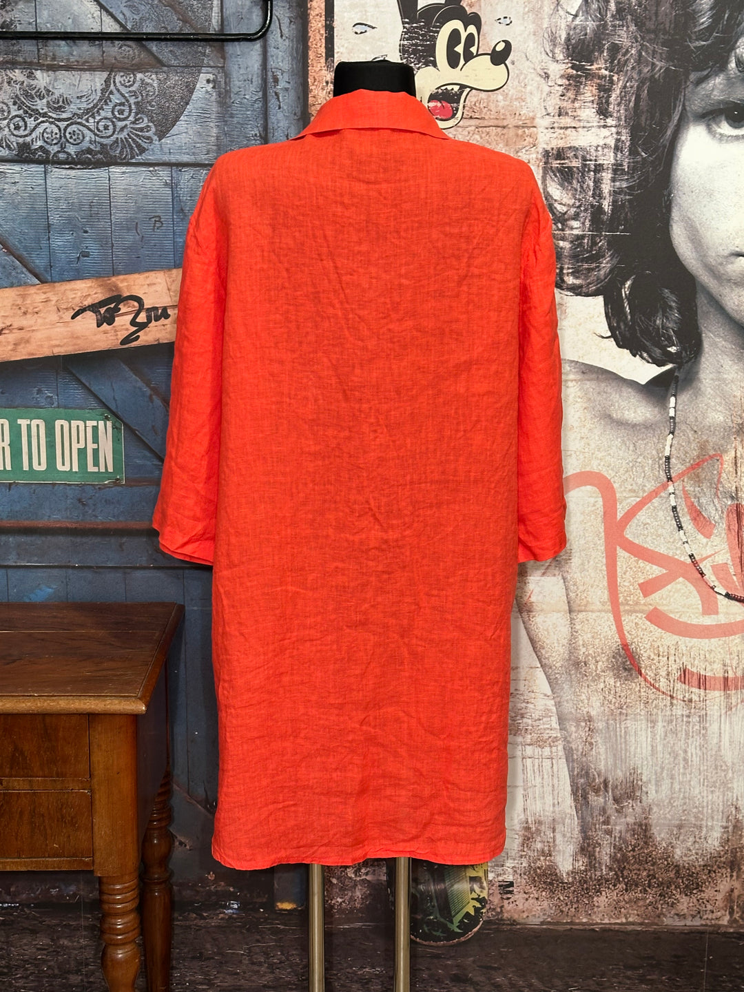 Robe chemise longue 100% lin orange