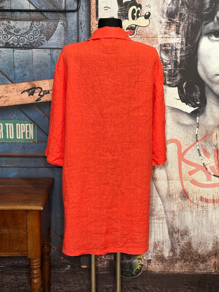 Robe chemise longue 100% lin orange