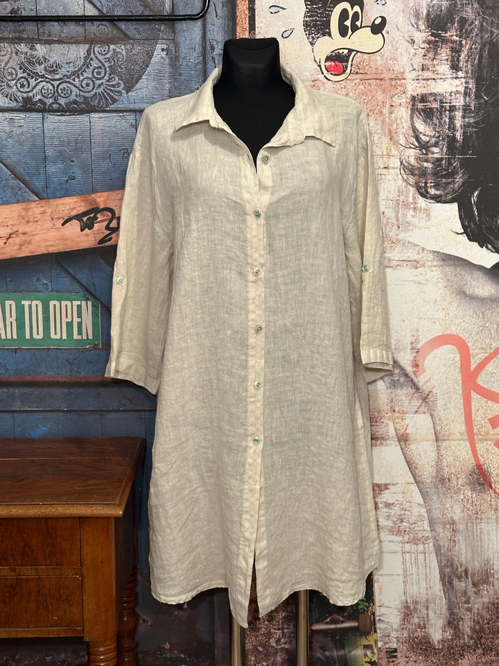 Robe chemise longue 100% lin beige clair