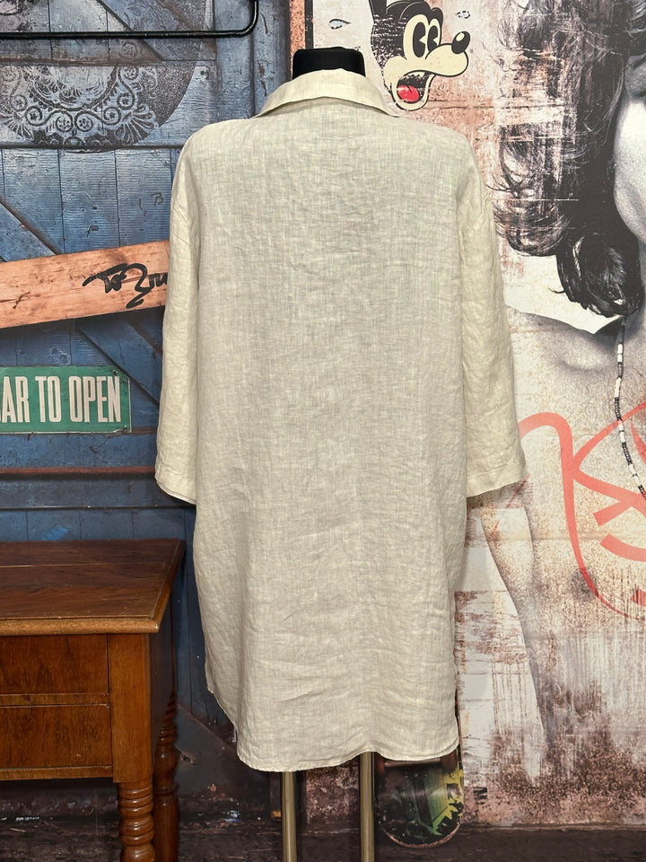 Robe chemise longue 100% lin beige clair