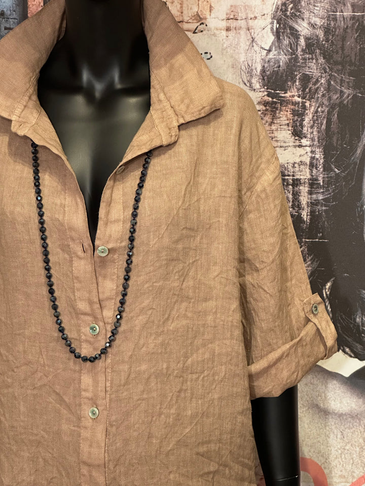 Robe chemise longue 100% lin camel