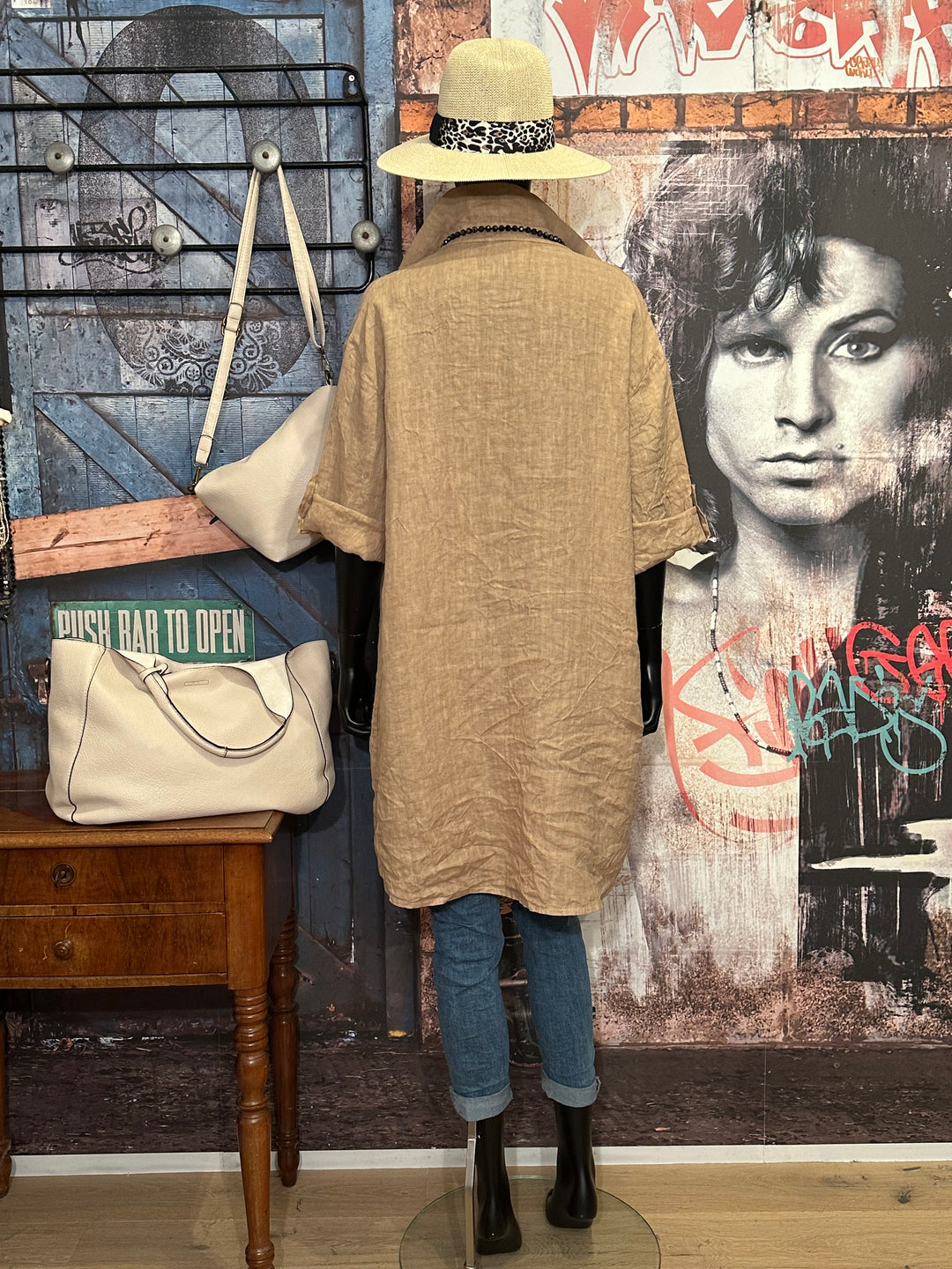 Robe chemise longue 100% lin camel