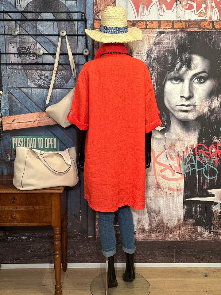 Robe chemise longue 100% lin orange