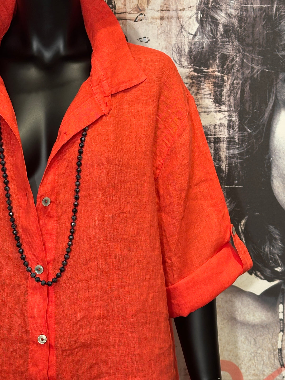 Robe chemise longue 100% lin orange