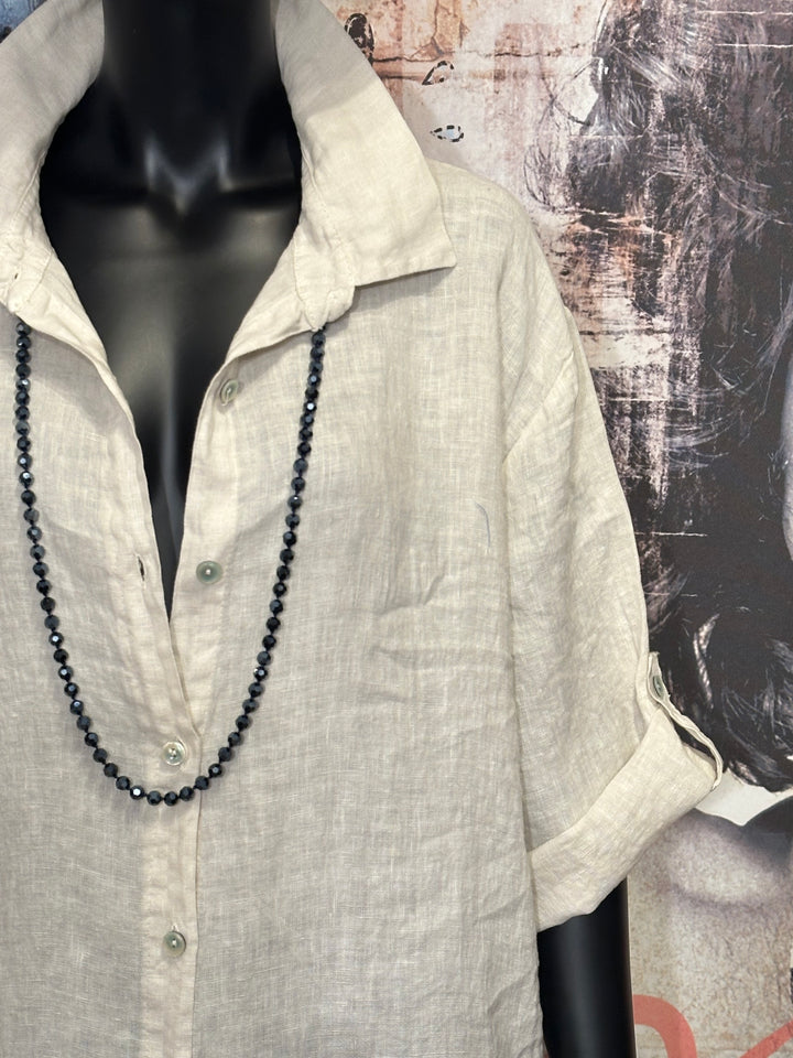 Robe chemise longue 100% lin beige clair