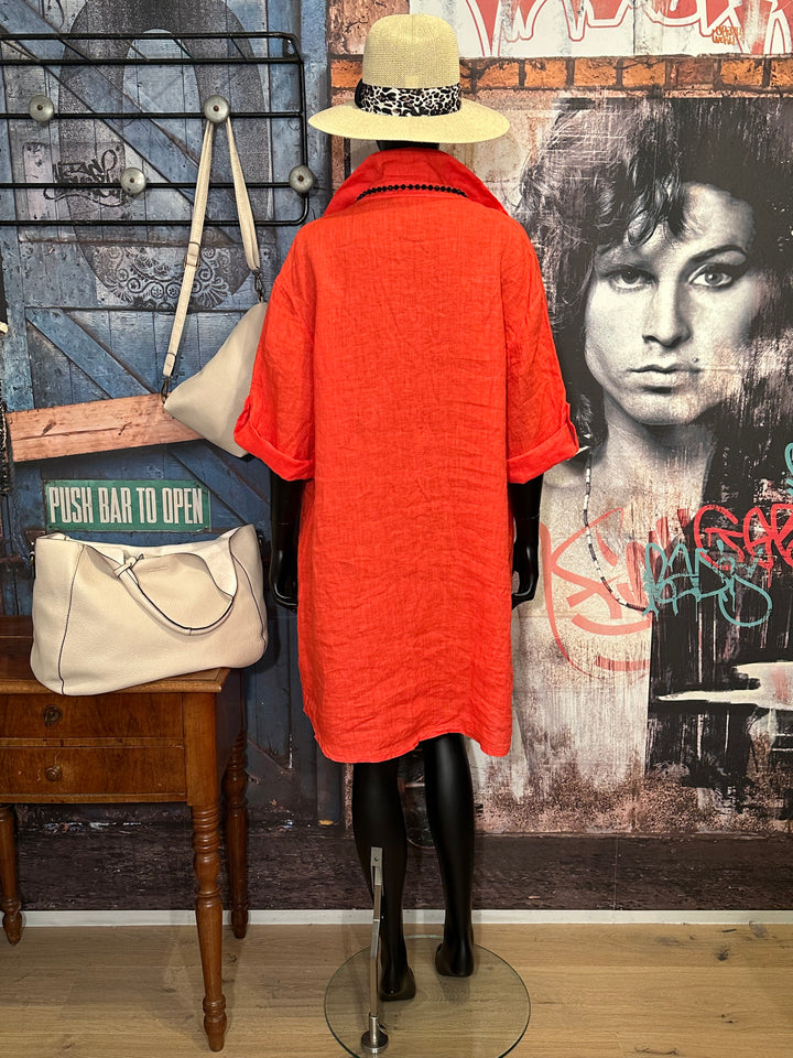 Robe chemise longue 100% lin orange