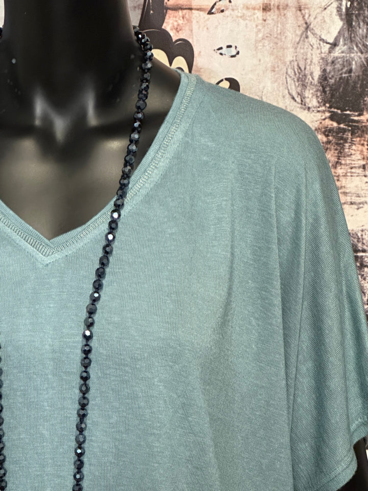 T-shirt col V lurex + size bleu glacier